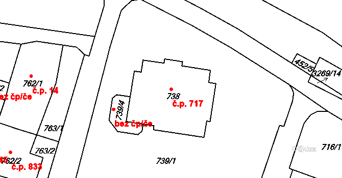 Železný Brod 717 na parcele st. 738 v KÚ Železný Brod, Katastrální mapa