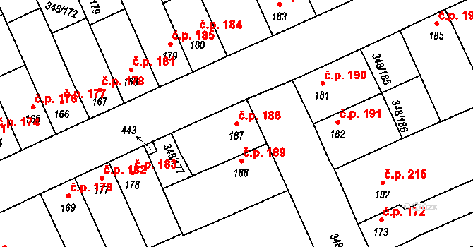 Černčice 188 na parcele st. 187 v KÚ Černčice u Loun, Katastrální mapa