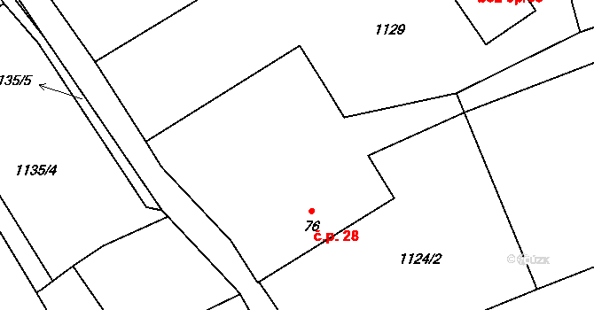 Temelín 28 na parcele st. 76 v KÚ Temelín, Katastrální mapa