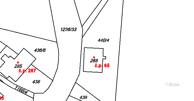 Cínovec 65, Dubí na parcele st. 288 v KÚ Cínovec, Katastrální mapa