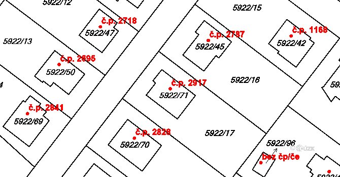 Frýdek 2917, Frýdek-Místek na parcele st. 5922/71 v KÚ Frýdek, Katastrální mapa