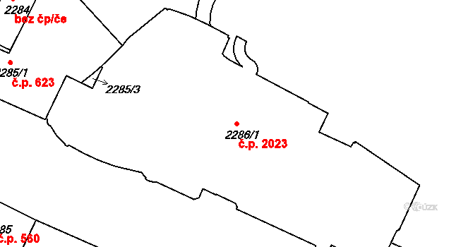 Karlovy Vary 2023 na parcele st. 2286/1 v KÚ Karlovy Vary, Katastrální mapa
