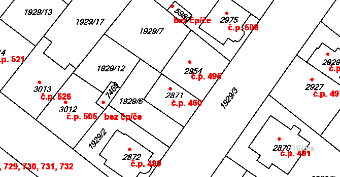 Kolín IV 460, Kolín na parcele st. 2871 v KÚ Kolín, Katastrální mapa