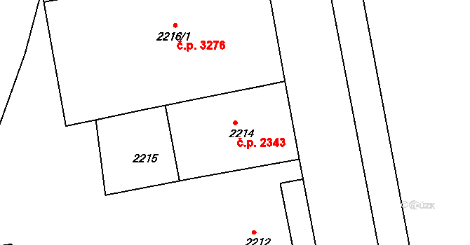 Smíchov 2343, Praha na parcele st. 2214 v KÚ Smíchov, Katastrální mapa