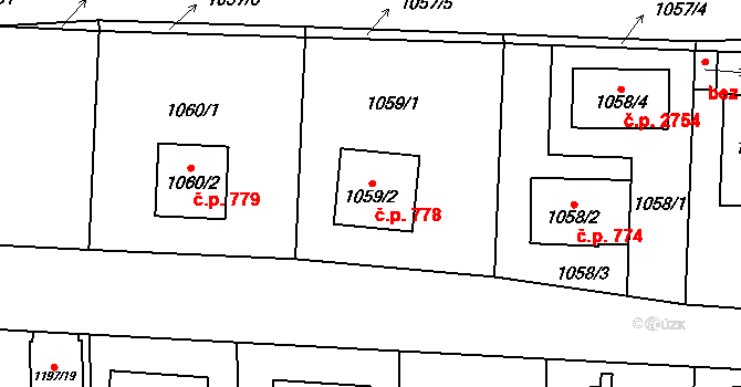 Stodůlky 778, Praha na parcele st. 1059/2 v KÚ Stodůlky, Katastrální mapa