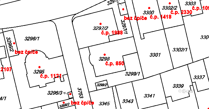 Břevnov 850, Praha na parcele st. 3298 v KÚ Břevnov, Katastrální mapa