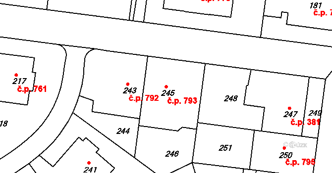 Střešovice 793, Praha na parcele st. 245 v KÚ Střešovice, Katastrální mapa