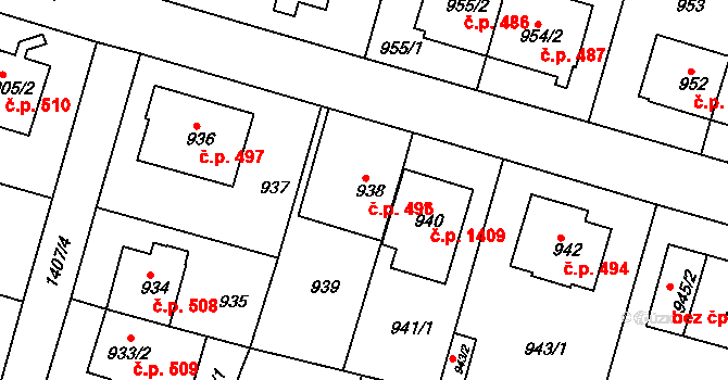 Řepy 496, Praha na parcele st. 938 v KÚ Řepy, Katastrální mapa