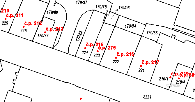 Příbram II 276, Příbram na parcele st. 223 v KÚ Příbram, Katastrální mapa