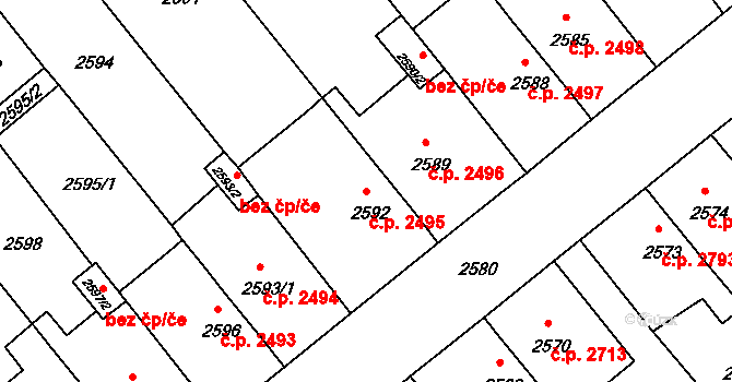 Chomutov 2495 na parcele st. 2592 v KÚ Chomutov II, Katastrální mapa
