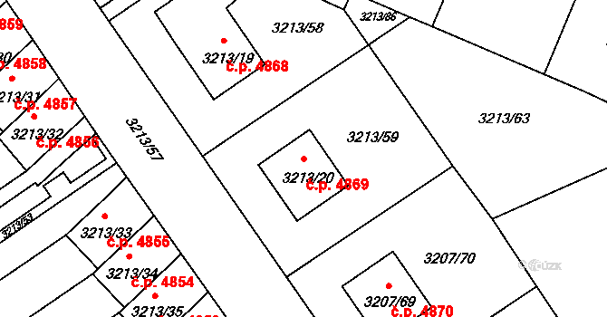 Chomutov 4869 na parcele st. 3213/20 v KÚ Chomutov II, Katastrální mapa