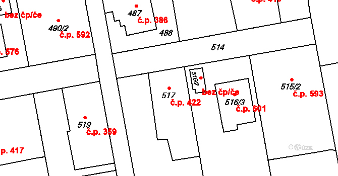 Louky 422, Karviná na parcele st. 517 v KÚ Louky nad Olší, Katastrální mapa