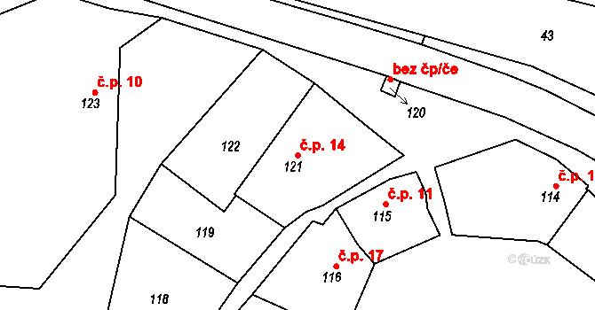 Nuzířov 14, Malhostovice na parcele st. 121 v KÚ Nuzířov, Katastrální mapa