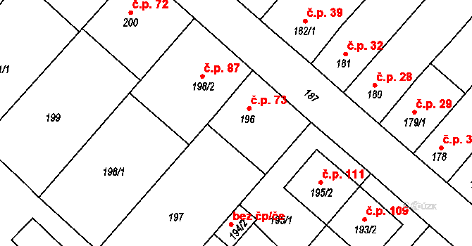 Rebešovice 73 na parcele st. 196 v KÚ Rebešovice, Katastrální mapa