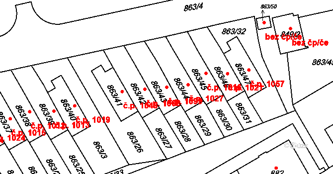 Hlubočepy 1099, Praha na parcele st. 863/43 v KÚ Hlubočepy, Katastrální mapa