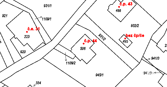 Maršovice 44 na parcele st. 506 v KÚ Maršovice u Jablonce nad Nisou, Katastrální mapa