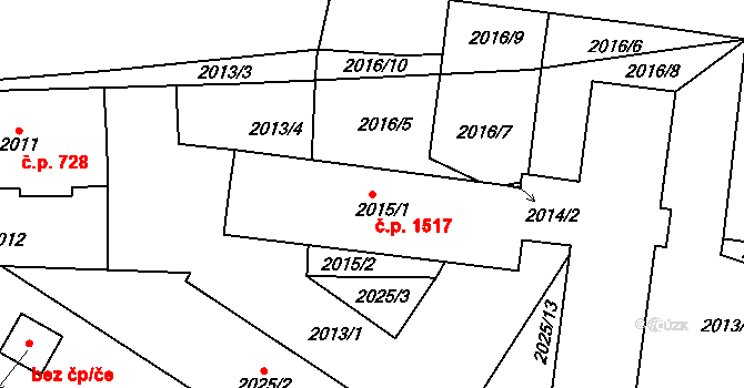Vršovice 1517, Praha na parcele st. 2015/1 v KÚ Vršovice, Katastrální mapa