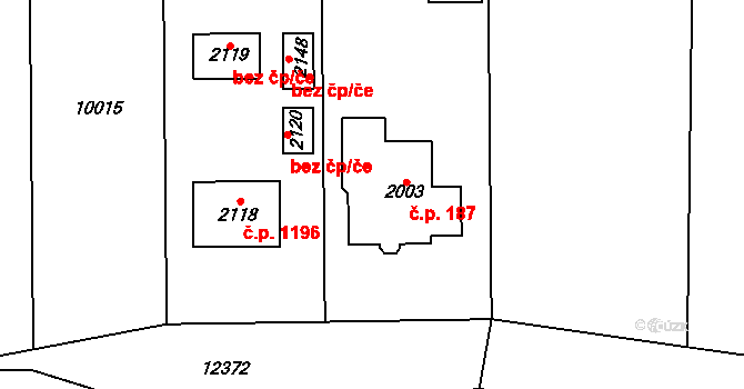 Hrušovany nad Jevišovkou 187 na parcele st. 2003 v KÚ Hrušovany nad Jevišovkou, Katastrální mapa