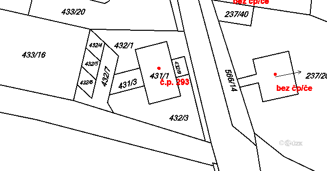 Roudné 293 na parcele st. 431/1 v KÚ Roudné, Katastrální mapa