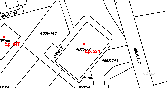 Pražské Předměstí 524, Vysoké Mýto na parcele st. 4668/79 v KÚ Vysoké Mýto, Katastrální mapa