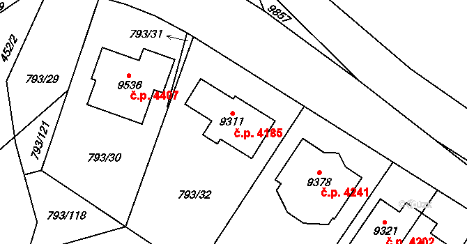 Hodonín 4185 na parcele st. 9311 v KÚ Hodonín, Katastrální mapa