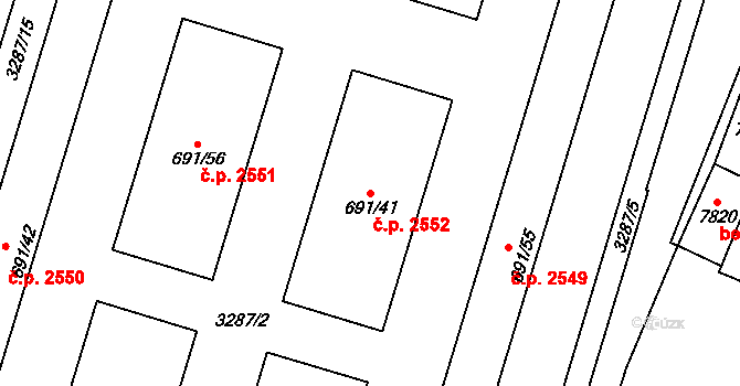 Cheb 2552 na parcele st. 691/41 v KÚ Cheb, Katastrální mapa