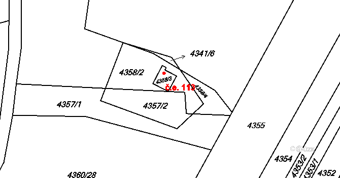 Budišov 113 na parcele st. 4358/3 v KÚ Budišov, Katastrální mapa