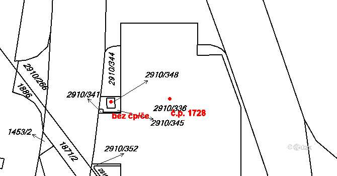 Nusle 1728, Praha na parcele st. 2910/336 v KÚ Nusle, Katastrální mapa