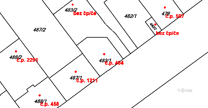 Benešov 404 na parcele st. 483/1 v KÚ Benešov u Prahy, Katastrální mapa
