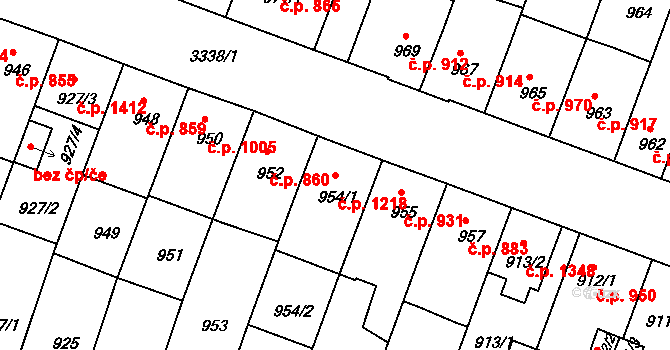 Benešov 1218 na parcele st. 954/1 v KÚ Benešov u Prahy, Katastrální mapa