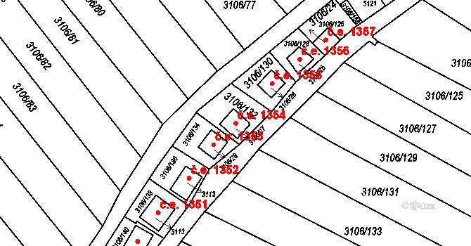 Kadaň 1354 na parcele st. 3106/27 v KÚ Kadaň, Katastrální mapa