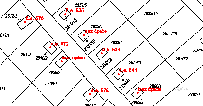 Kopřivnice 539 na parcele st. 2959/23 v KÚ Kopřivnice, Katastrální mapa