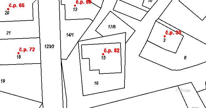 Radňovice 52 na parcele st. 15 v KÚ Radňovice, Katastrální mapa