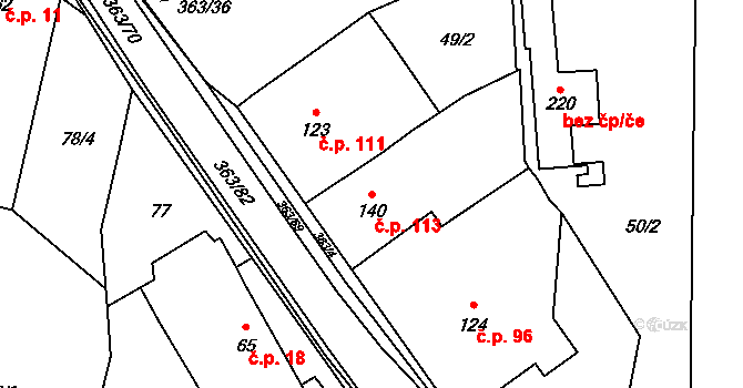 Mysločovice 113 na parcele st. 140 v KÚ Mysločovice, Katastrální mapa