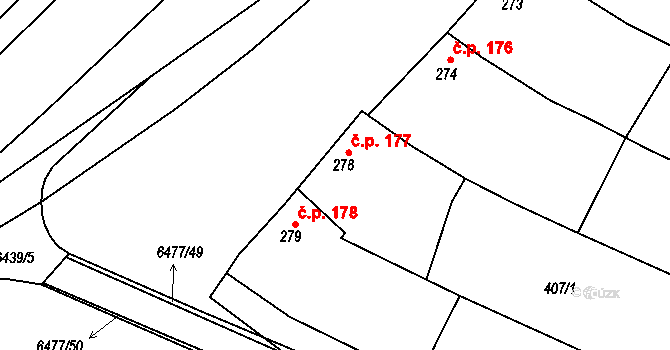 Napajedla 177 na parcele st. 278 v KÚ Napajedla, Katastrální mapa