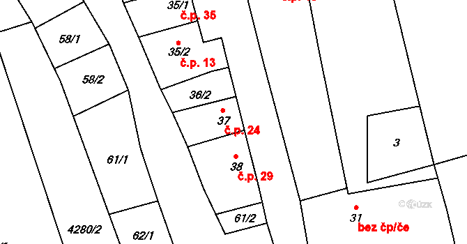 Boškůvky 24, Prusy-Boškůvky na parcele st. 37 v KÚ Boškůvky, Katastrální mapa