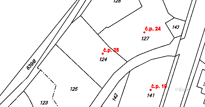 Děhylov 25 na parcele st. 124 v KÚ Děhylov, Katastrální mapa
