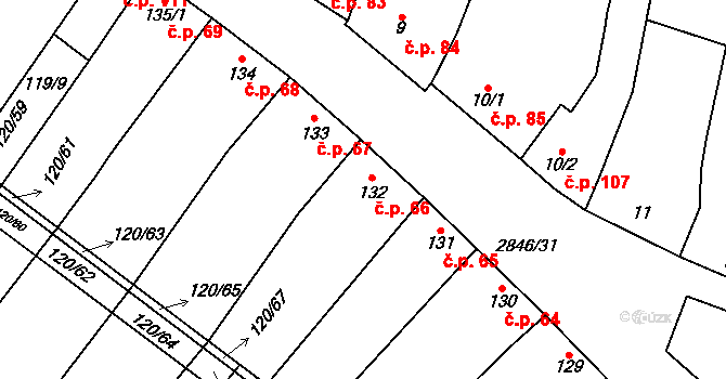 Drysice 66 na parcele st. 132 v KÚ Drysice, Katastrální mapa