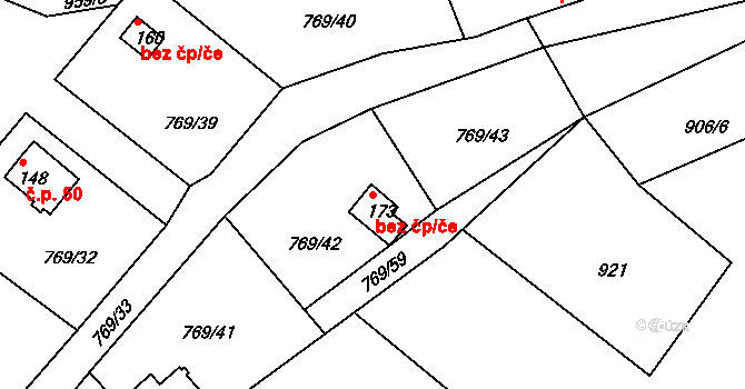 Lišov 48958972 na parcele st. 173 v KÚ Horní Slověnice, Katastrální mapa