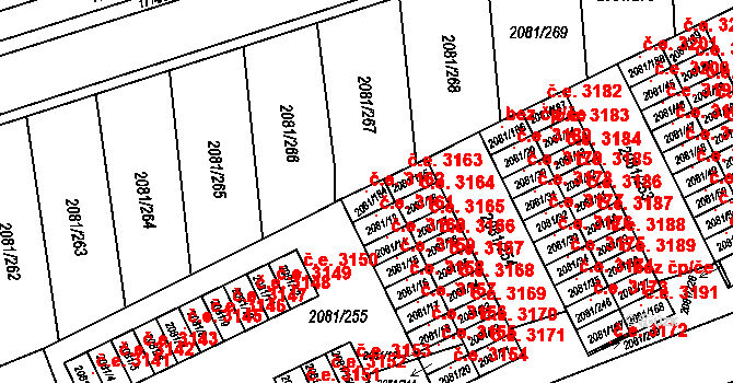 Prostřední Suchá 3162, Havířov na parcele st. 2081/184 v KÚ Prostřední Suchá, Katastrální mapa