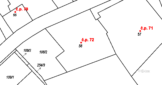 Rosice 72 na parcele st. 58 v KÚ Rosice u Chrasti, Katastrální mapa