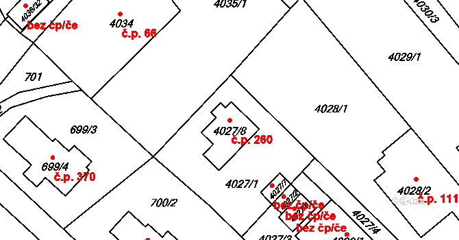 Choceňské Předměstí 260, Vysoké Mýto na parcele st. 4027/8 v KÚ Vysoké Mýto, Katastrální mapa