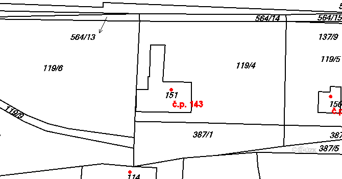 Mlékojedy 143, Neratovice na parcele st. 151 v KÚ Mlékojedy u Neratovic, Katastrální mapa