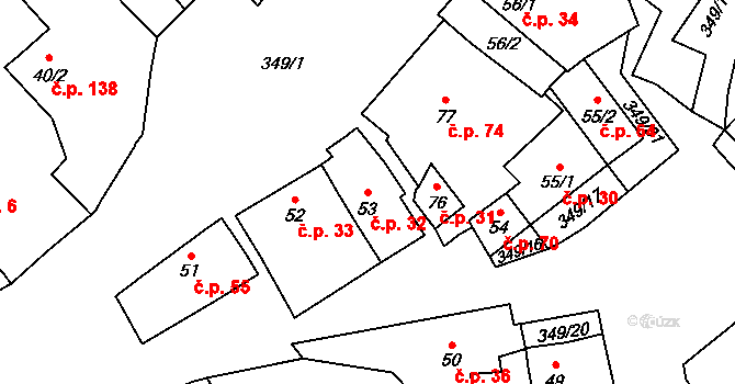 Holubice 32 na parcele st. 53 v KÚ Holubice v Čechách, Katastrální mapa