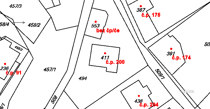Černý Vůl 200, Statenice na parcele st. 411 v KÚ Statenice, Katastrální mapa