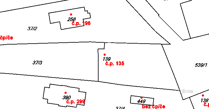 Tachlovice 135 na parcele st. 139 v KÚ Tachlovice, Katastrální mapa