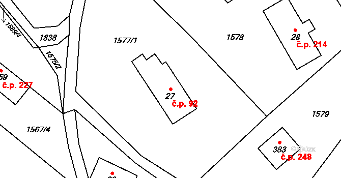 Slatina nad Úpou 92 na parcele st. 27 v KÚ Slatina nad Úpou, Katastrální mapa