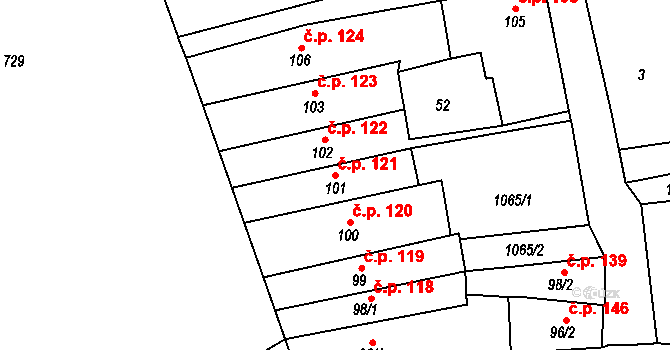 Broumov 121 na parcele st. 101 v KÚ Broumov, Katastrální mapa