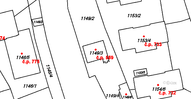 Tlučná 559 na parcele st. 1149/3 v KÚ Tlučná, Katastrální mapa