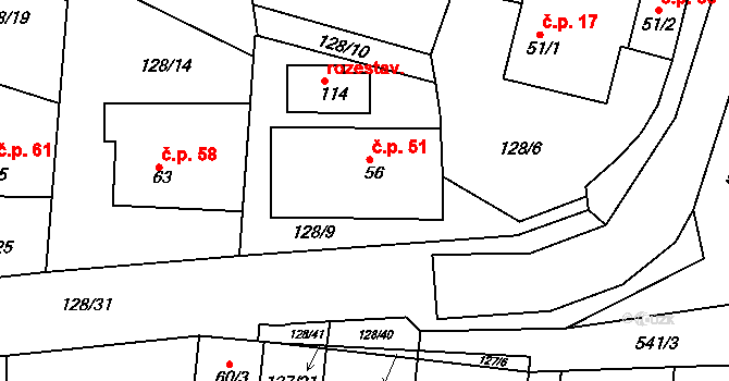 Týnišťko 51 na parcele st. 56 v KÚ Týnišťko, Katastrální mapa